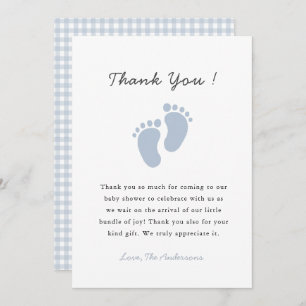 Cute Blue Baby footprint  Baby Boy shower Thank You Card