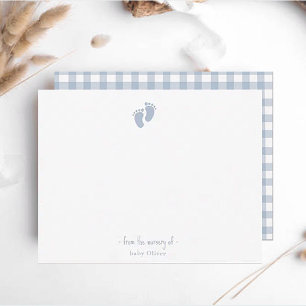 Cute Blue Baby footprint Boy Nursery Thank You Card