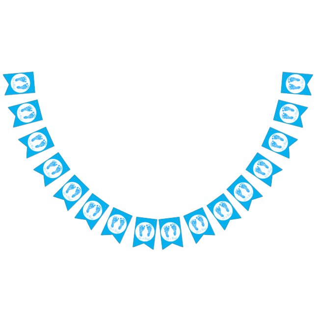 Cute Blue Baby Footprints Its a Boy Baby Shower Bunting Flags (All)