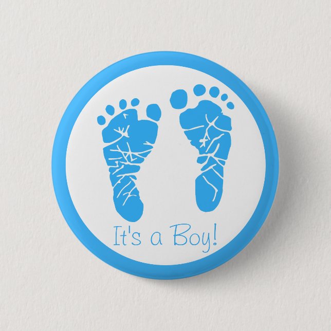 Cute Blue Baby Footprints Its a Boy Baby Shower Button (Front)