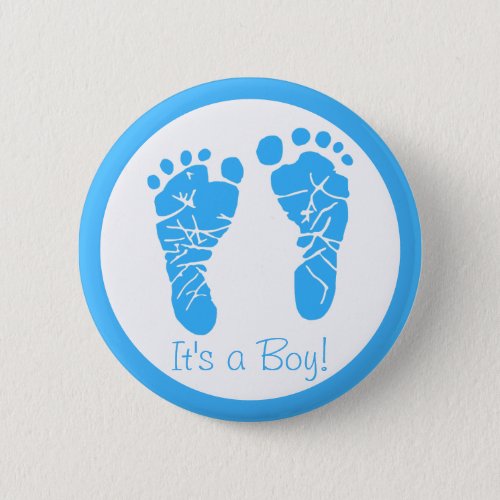 Cute Blue Baby Footprints Its a Boy Baby Shower Button