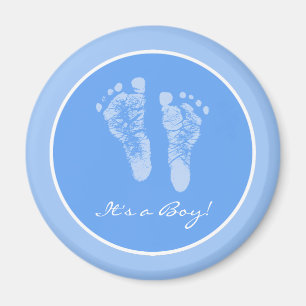 Cute Blue Baby Footprints Its a Boy Baby Shower Magnet