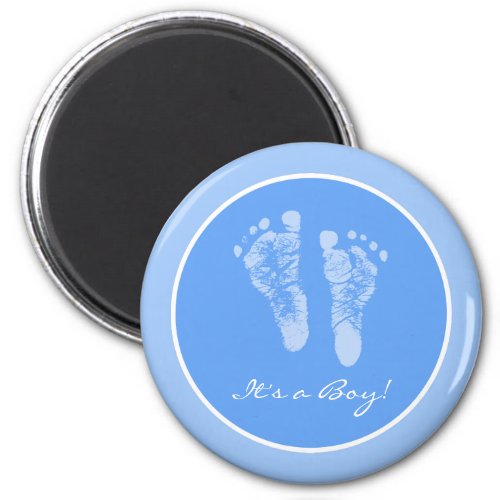 Cute Blue Baby Footprints Its a Boy Baby Shower Magnet