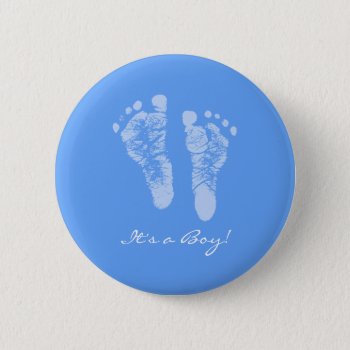 Cute Blue Baby Footprints Its A Boy Baby Shower Pinback Button by PhotographyTKDesigns at Zazzle