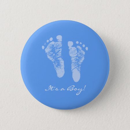 Cute Blue Baby Footprints Its A Boy Baby Shower Pinback Button