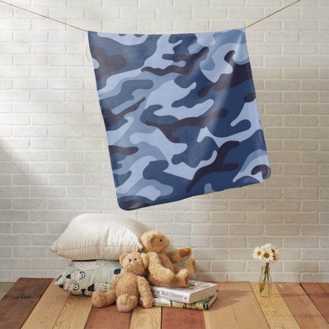 Cute Blue Baby Girls Boys Camo Camouflaged Design Baby Blanket (In Situ)