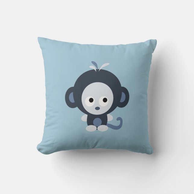 Cute blue baby monkey throw pillow (Front)