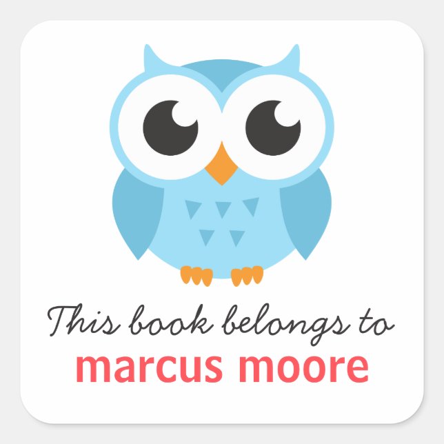 Cute blue baby owl animal cartoon bookplate book (Front)