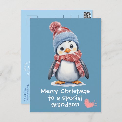 Cute Blue Baby Penguin for Kids Christmas Holiday  Postcard