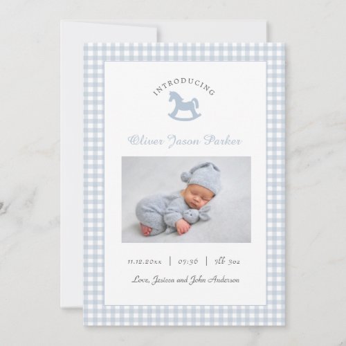 Cute Blue Baby photo Modern Birth  Announcement