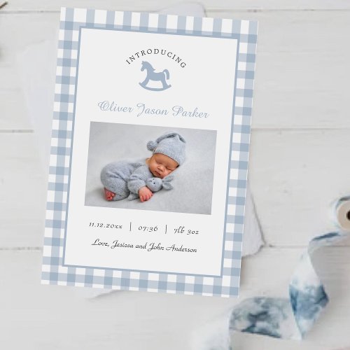 Cute Blue Baby photo Modern Birth  Announcement