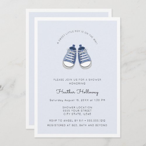 Cute Blue Baby Shoes Baby Shower Invitation