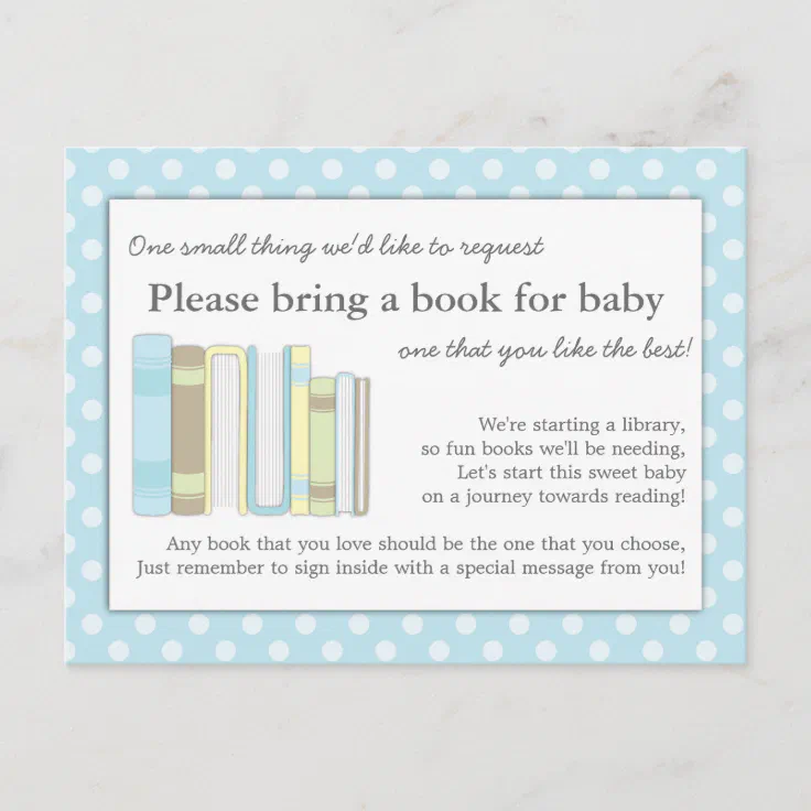 Cute Blue Baby Shower Book Insert Request Card Zazzle