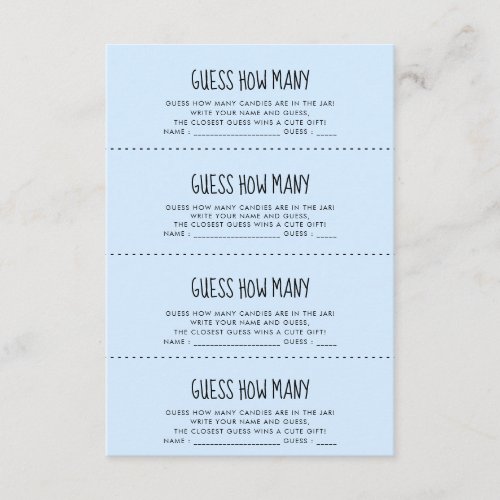 Cute blue Baby shower Guess how many game card