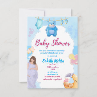 Cute Blue Baby Shower Invitation