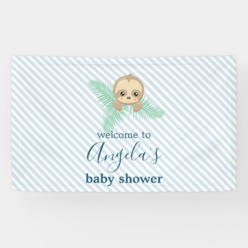 Cute Blue Baby Sloth Baby Shower Banner