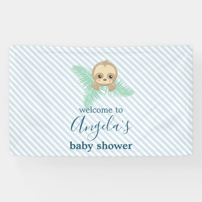 Cute Blue Baby Sloth Baby Shower Banner (Horizontal)