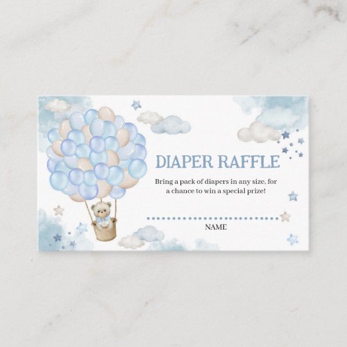 Cute Blue Baby Teddy Bear Balloons Diaper Raffle Enclosure Card