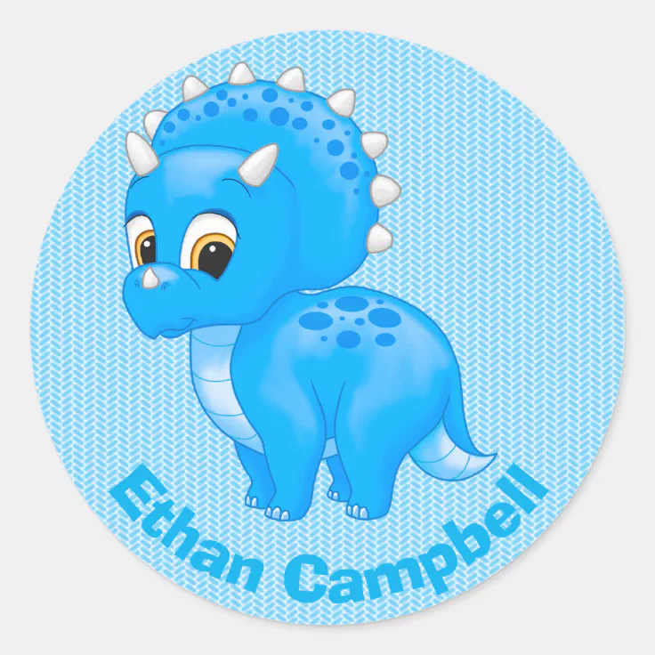 Cute Blue Baby Triceratops Dinosaur Classic Round Sticker | Zazzle Cute Blue Baby Triceratops Dinosaur Classic Round Sticker | Zazzle