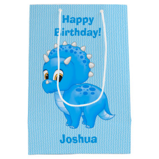 Cute Blue Baby Triceratops Dinosaur Medium Gift Bag