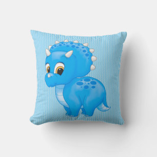 Cute Blue Baby Triceratops Dinosaur Throw Pillow