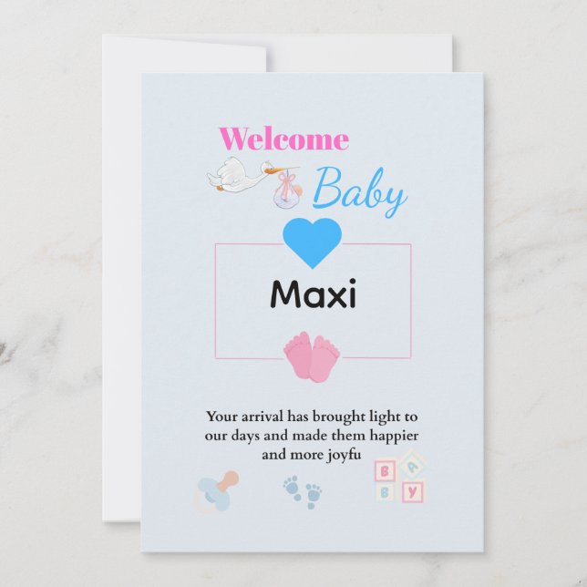 Cute Blue Baby Welcome Card | Personalized Newborn (Front)