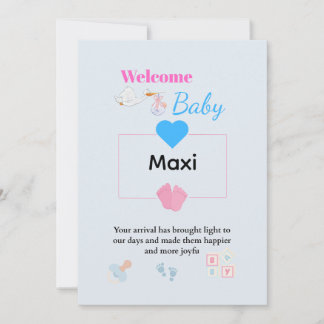 Cute Blue Baby Welcome Card | Personalized Newborn