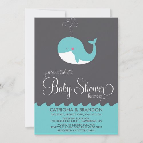 Cute Blue Baby Whale Baby Shower Invite