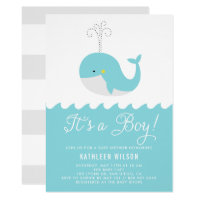 Cute Blue Baby Whale It's a Boy Baby Shower Card