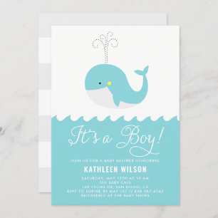Cute Blue Baby Whale It's a Boy Baby Shower Invitation