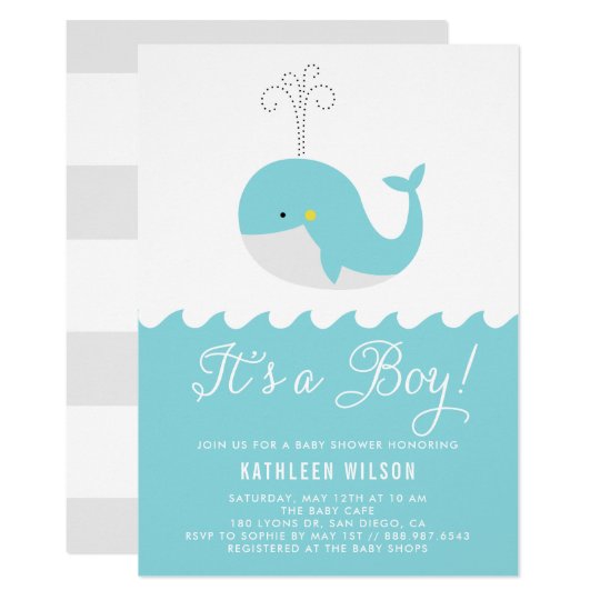 Cute Blue Baby Whale It S A Boy Shower Invitation Zazzle