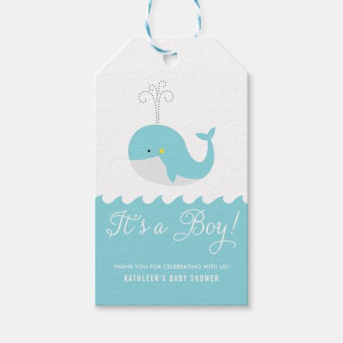Cute Blue Baby Whale Its a Boy Baby Shower Tag