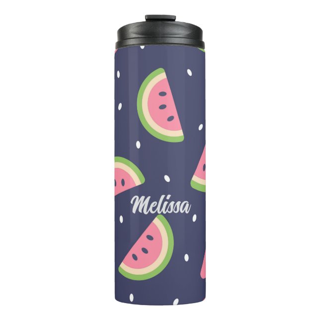 Cute Blue Back To School Watermelon Fruit Thermal Tumbler (Front)