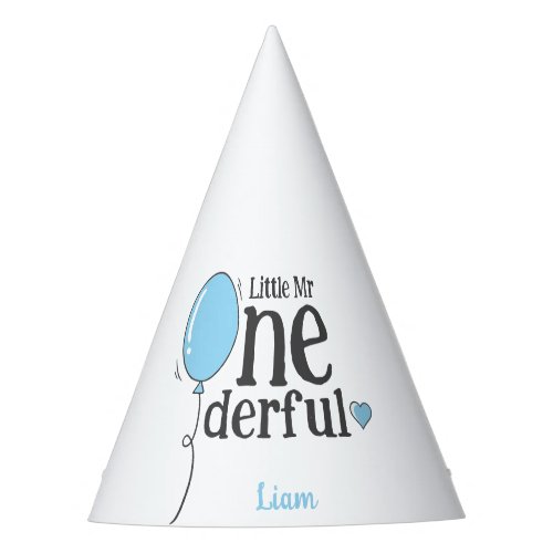 Cute Blue Ballon Little Mr Onederful Birthday Party Hat