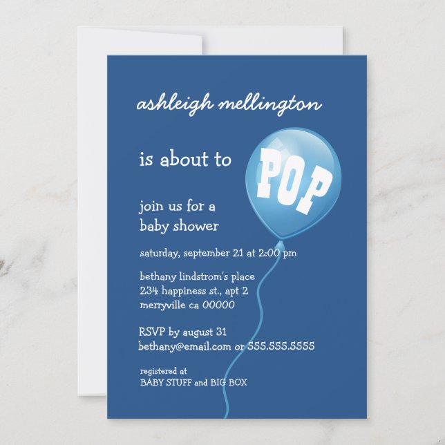 Cute Blue Balloon Baby Shower A01 Invitation (Front)
