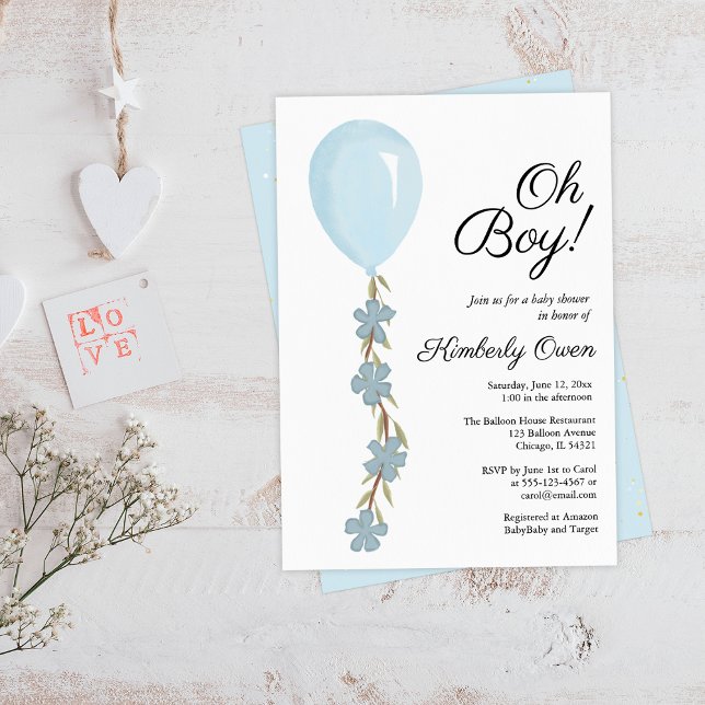 Cute Blue Balloon Baby Shower Invitation (Creator Uploaded)