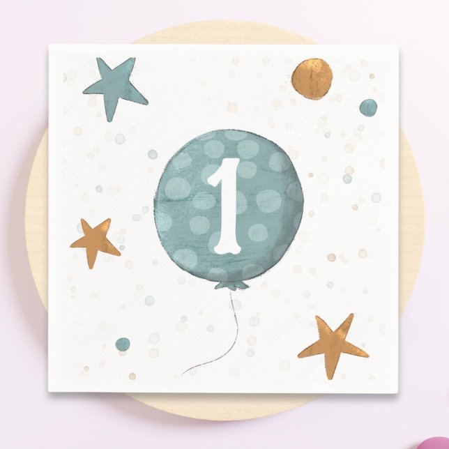 Cute Blue Balloon Boy 1st Birthday Party Napkins (Creator Uploaded)