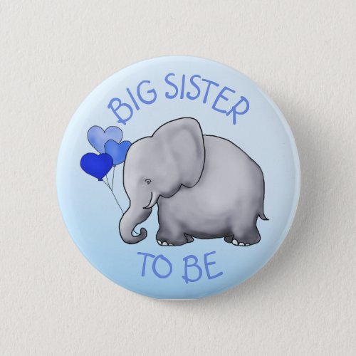 Cute Blue Balloon Elephant Baby Shower Big Brother Pinback Button