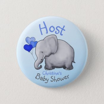 Cute Blue Balloons Elephant Baby Shower Host Pinback Button by EleSil at Zazzle