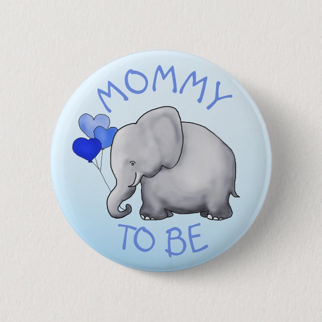 Cute Blue Balloons Elephant Baby Shower Mom-to-Be Button (Front)
