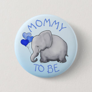 Cute Blue Balloons Elephant Baby Shower Mom-to-Be Button
