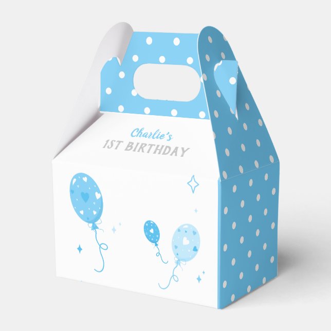 Cute Blue Balloons Favor Box Birthday  💙 (Front Side)