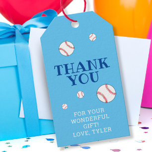 Cute Blue Baseball Balls Boy Birthday Thank you Gift Tags