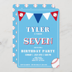 Cute Blue Baseball Birthday Invitation Birthday