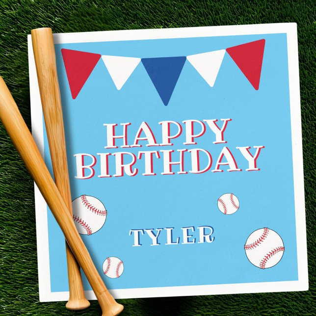 Cute Blue Baseball Kids Birthday Party Napkins (Creator Uploaded)