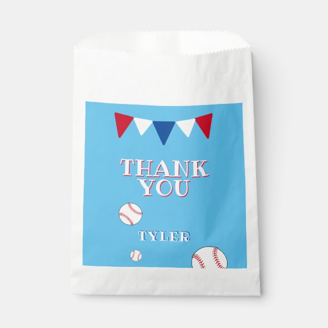Cute Blue Baseball Kids Birthday Thank you Favor Bag (Front)