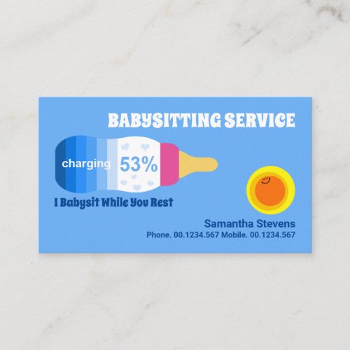 Cute Blue Battery Charging Milk Bottle Babysitting Business Card