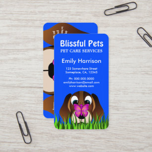Cute Blue Beagle Puppy Dog and Buttefly Pet Care Business Card