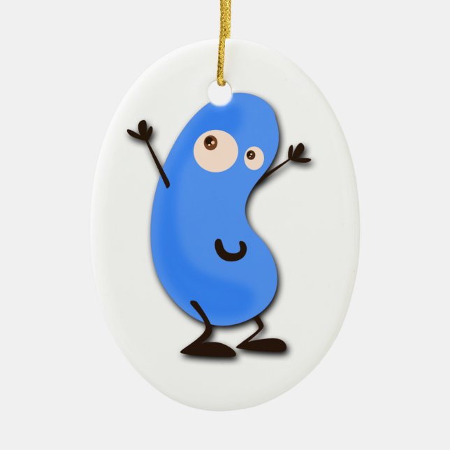 Cute Blue Bean Monster Ceramic Ornament (Front)