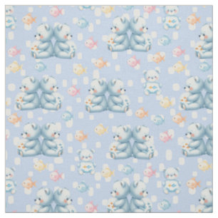 Cute Blue Bear and Fish Seamless Pattern Fabric